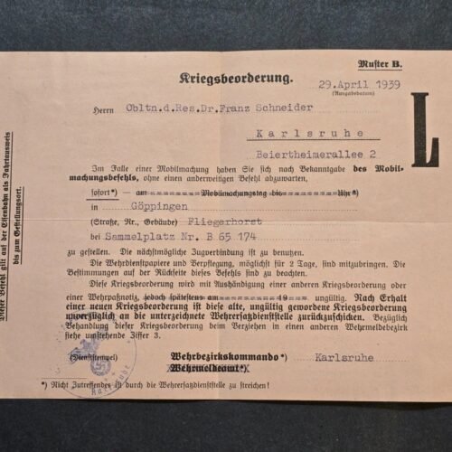 tr1-903e94e.jpg WWII German Reserve Officer Mobilization Order Document 1939 Luftwaffe Airbase Karlsruhe