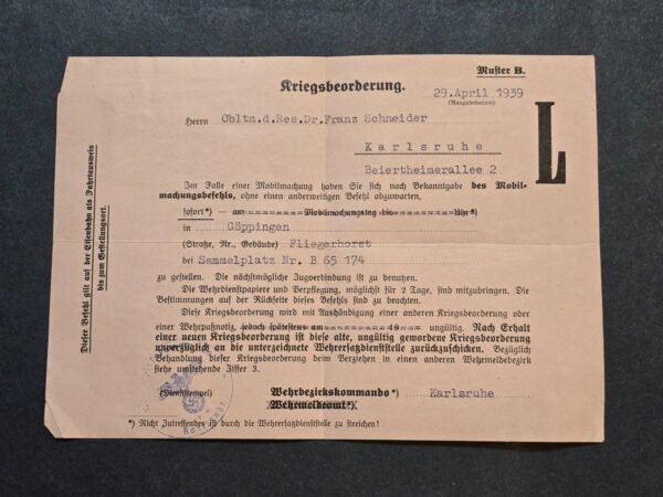 tr1-903e94e.jpg WWII German Reserve Officer Mobilization Order Document 1939 Luftwaffe Airbase Karlsruhe