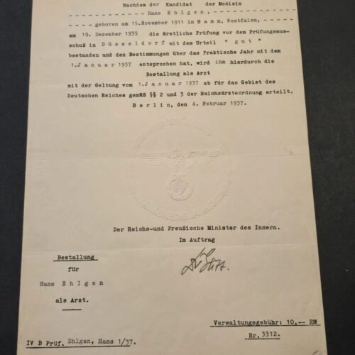 tr1-9ee2dd5.jpg 1937 German Third Reich Doctors Certificate Physician Document Berlin Embossed swastika Eagle Stamp