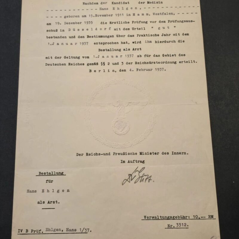 tr1-9ee2dd5.jpg 1937 German Third Reich Doctors Certificate Physician Document Berlin Embossed swastika Eagle Stamp