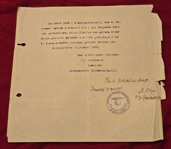 tr1-cbfe70b.jpg PAPERS PLEASE! 1935 Nazi German NSDAP Party-Affiliated Document with Swastika Seal Berlin Genealogy