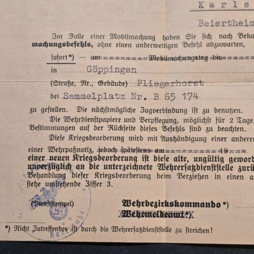 tr2.jpg WWII German Reserve Officer Mobilization Order Document 1939 Luftwaffe Airbase Karlsruhe