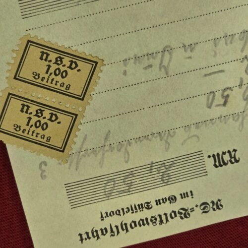 tr2-d80f620.jpg Nazi German Third Reich 1938 NS-Volkswohlfahrt (NSV) Gau Düsseldorf Receipt w Attached Contribution Stamps