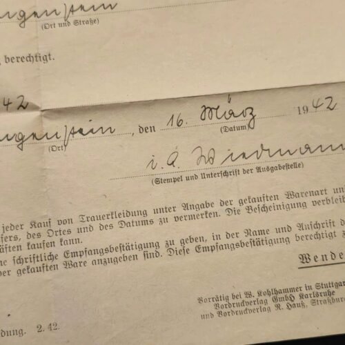 tr2-e2f0bcc.jpg Third Reich WWII German Certificate for Purchase of Mourning Clothes 1942 Document