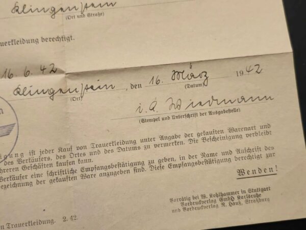 tr2-e2f0bcc.jpg Third Reich WWII German Certificate for Purchase of Mourning Clothes 1942 Document