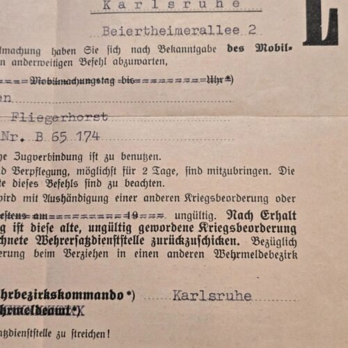 tr3.jpg WWII German Reserve Officer Mobilization Order Document 1939 Luftwaffe Airbase Karlsruhe