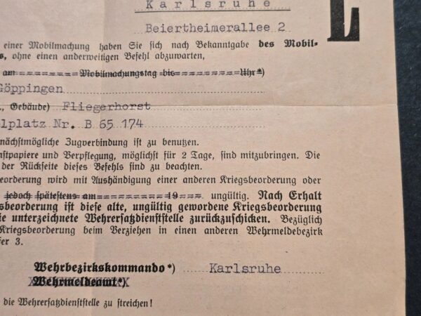 tr3.jpg WWII German Reserve Officer Mobilization Order Document 1939 Luftwaffe Airbase Karlsruhe