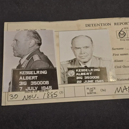 Vintage "Smiling" Albert Kesselring Detention Report Nuremberg Mugshot Photo Sheet WWII German Document