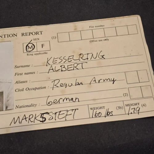 Vintage "Smiling" Albert Kesselring Detention Report Nuremberg Mugshot Photo Sheet WWII German Document