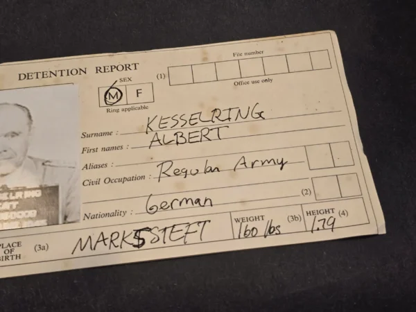 Vintage "Smiling" Albert Kesselring Detention Report Nuremberg Mugshot Photo Sheet WWII German Document