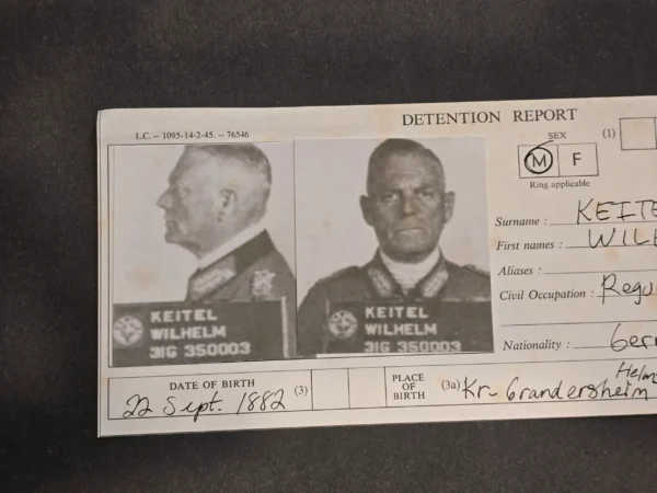 Vintage Wilhelm Keitel Detention Report Nuremberg Mugshot Photo Sheet WWII German Document