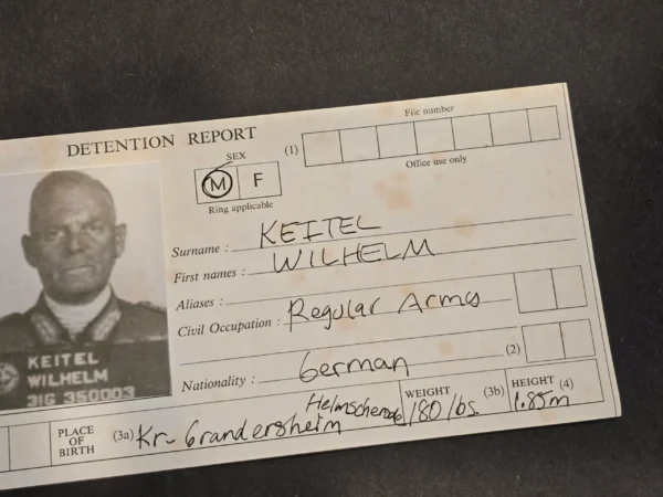 Vintage Wilhelm Keitel Detention Report Nuremberg Mugshot Photo Sheet WWII German Document