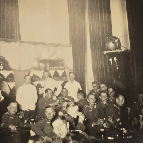 Wehrmacht Officers mess hall w Large Swastika Flag Banner WW2 German Third Reich NSDAP Photo