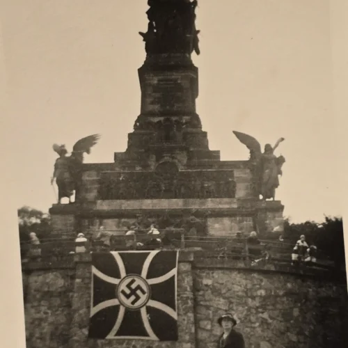 WW2 German 1936 Third Reich Photo Niederwald Monument w RKB Iron Cross Swastika Flag Banner