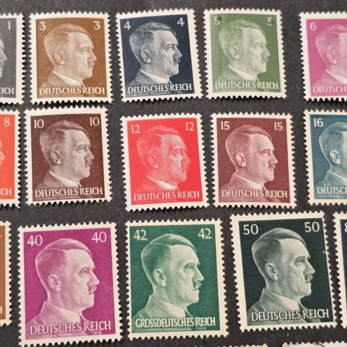 WW2 German 27 Stamp Third Reich Set MNH Hitler Heads & Swastika Official Stamp Sets + COA
