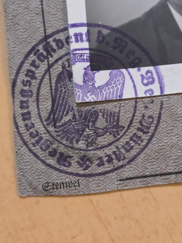 WW2 German Mens Photo ID w Swastika Eagle Ink Stamp ID Book Cutout