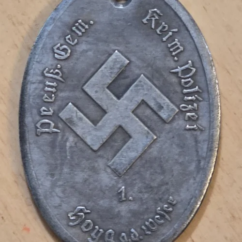 WW2 German Third Reich Silver Prussian Gestapo Warrant Disc Badge Secret Police