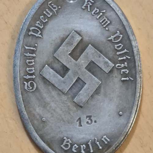 WW2 German Third Reich Silver Prussian Gestapo Warrant Disc Badge Secret Police Berlin