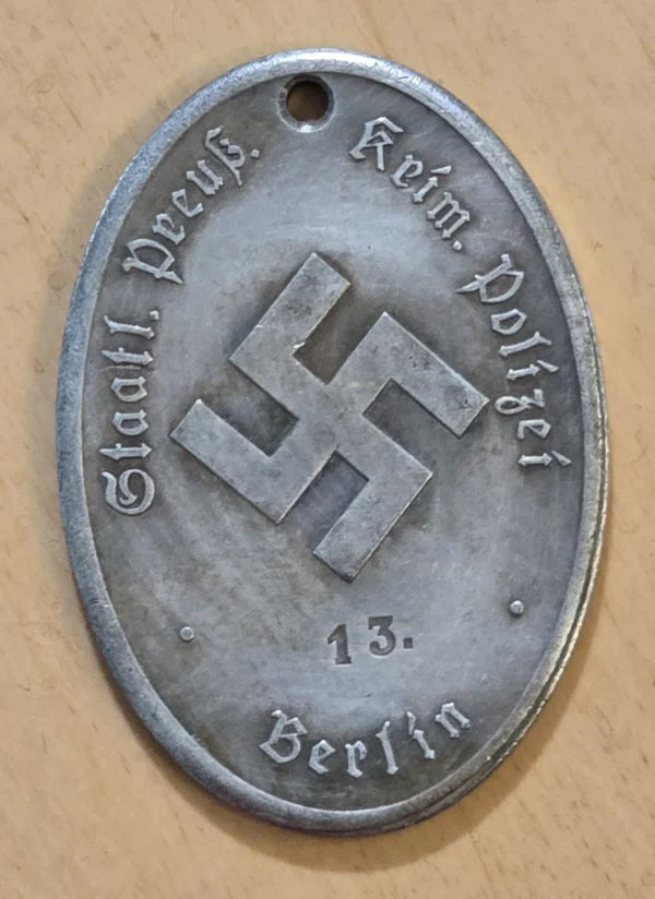 WW2 German Third Reich Silver Prussian Gestapo Warrant Disc Badge Secret Police Berlin