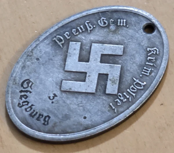 WW2 German Third Reich Silver Prussian Gestapo Warrant Disc Badge Secret Police Siegburg