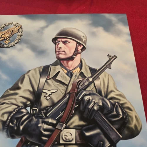 WW2 Nazi German Paratrooper Fallschirmjäger Poster Airborne Soldier MG Team Art