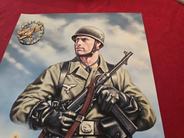 WW2 Nazi German Paratrooper Fallschirmjäger Poster Airborne Soldier MG Team Art