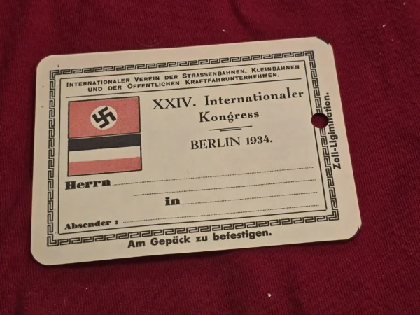 ww2-nazi-german-swastika-flag-luggage-tags-internationaler-kongress-berlin-1934-03-9614a597 WW2 Nazi German Swastika Flag Luggage Tags Internationaler Kongress Berlin 1934