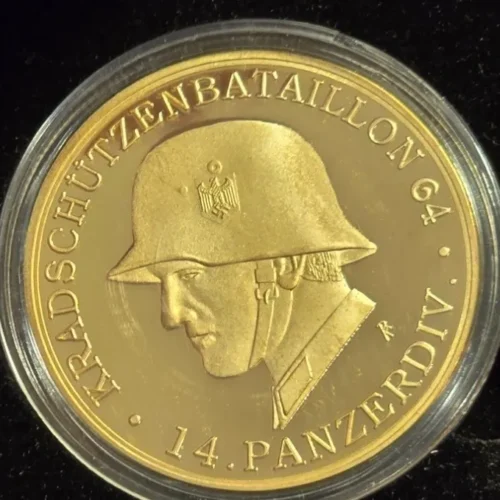 WW2 Nazi German Third Reich Boxed 24K Gold Plated Panzer Medallion High Quality Die Struck Medal