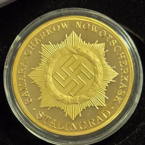 WW2 Nazi German Third Reich Boxed 24K Gold Plated Panzer Medallion High Quality Die Struck Medal