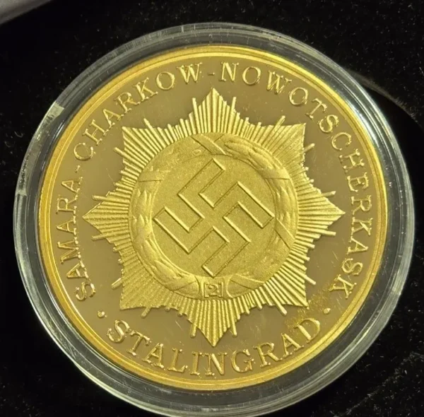 WW2 Nazi German Third Reich Boxed 24K Gold Plated Panzer Medallion High Quality Die Struck Medal
