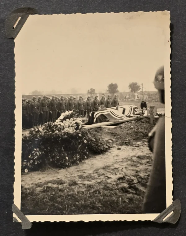 WW2 Nazi German Third Reich Funeral Ceremony Photo Flag Draped Grave Military Scene