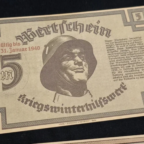 WW2 Nazi German Third Reich Steel Helmet Soldiers 5 Reichsmark Notgeld Currency Note x 2