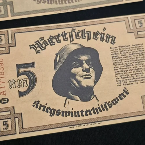 WW2 Nazi German Third Reich Steel Helmet Soldiers 5 Reichsmark Notgeld Currency Note x 2