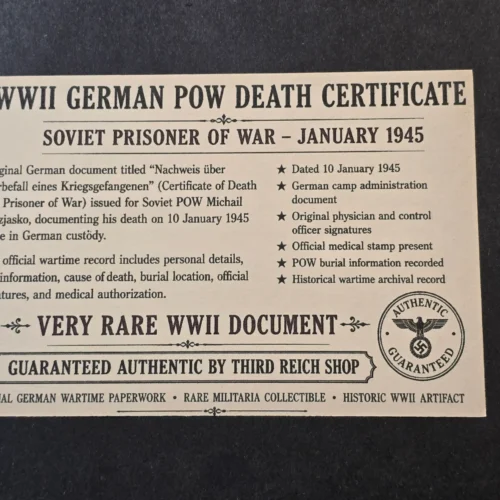 EXECUTION??!! WWII German Soviet POW Death Certificate 1945 Russian Prisoner War Document