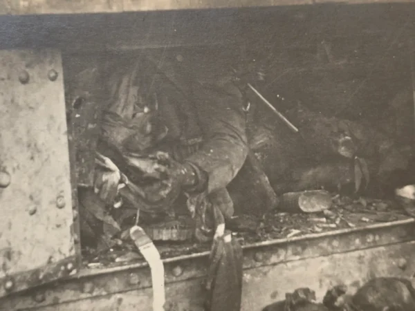WWI German Bunker Death Photo Burned Soldiers Graphic Battlefield Scene Postcard