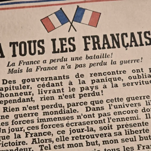 WWII Free France Propaganda Flyer Call of General Charles de Gaulle