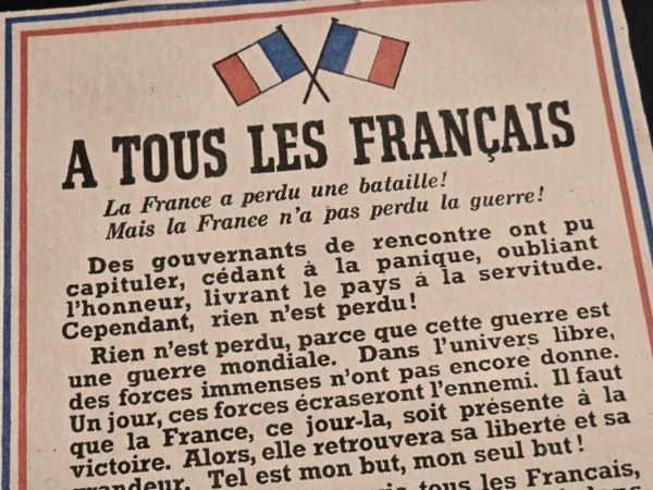 WWII Free France Propaganda Flyer Call of General Charles de Gaulle