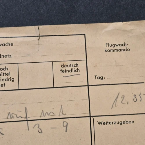 WWII German Luftwaffe Flugwache Enemy Aircraft Observation Report Document 1941