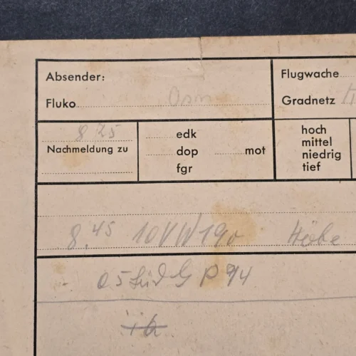 WWII German Luftwaffe Flugwache Enemy Aircraft Observation Report Document 1944