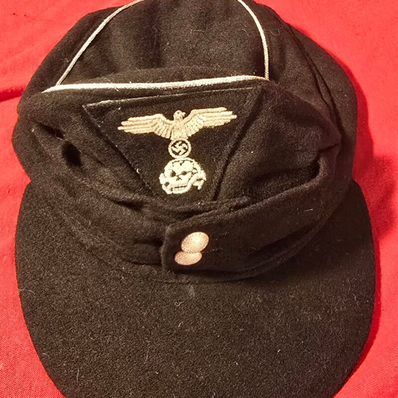 WWII German SS M43 Field Cap Hat Black Panzer Style Totenkopf Deaths Head Skull Eagle Triangle Insignia