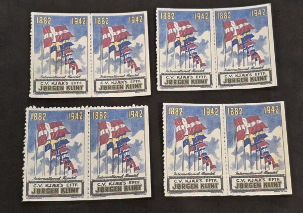 20250327_124901 DNSAP 1942 International Handel Flag Labels Denmark Nazi Party WWII Era Set of 8