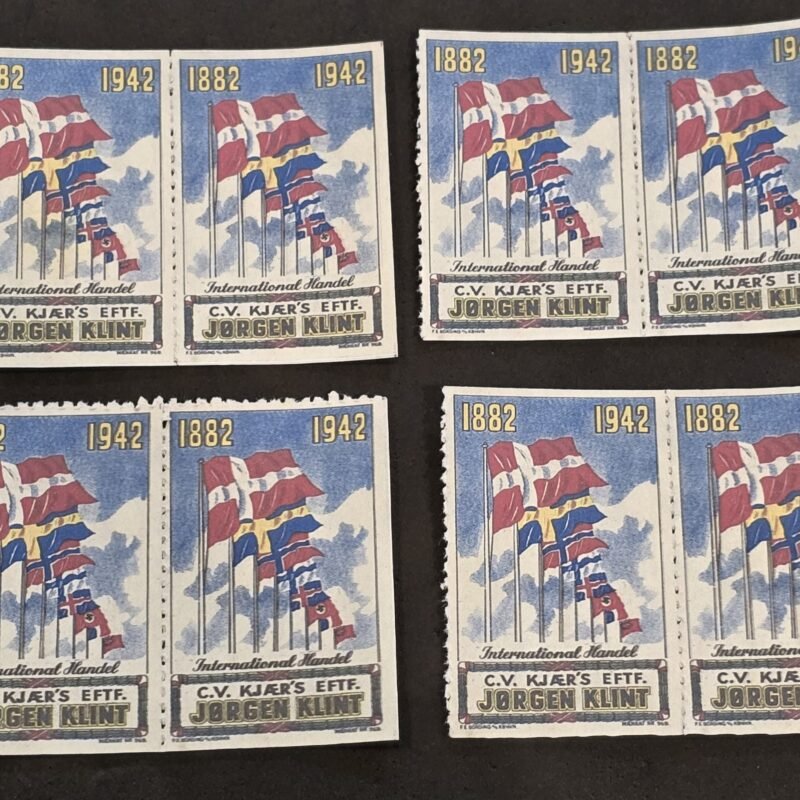 20250327_124901 DNSAP 1942 International Handel Flag Labels Denmark Nazi Party WWII Era Set of 8