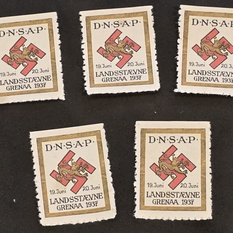 20250327_125839 DNSAP Denmark Nazi Party Grenaa 1937 Landsstævne – Swastika w Lion Stamp Set of 5 MNH Third Reich