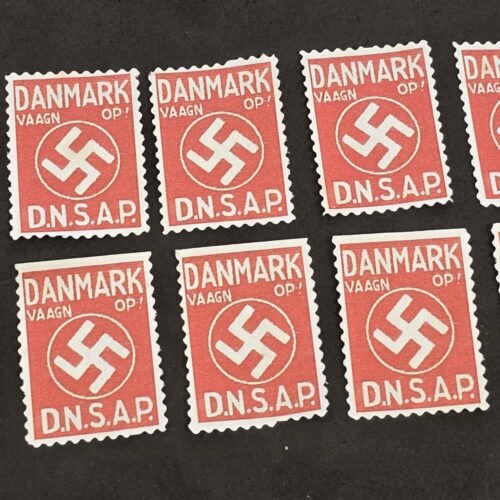 20250327_130612 DNSAP Denmark Nazi Party “Danmark Vaagn Op!” Red Labels Stamp Set of 10 MNH