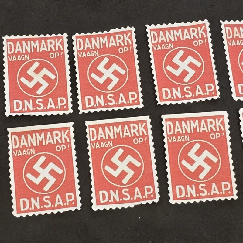 20250327_130612 DNSAP Denmark Nazi Party “Danmark Vaagn Op!” Red Labels Stamp Set of 10 MNH