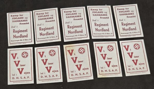 20250327_130832 DNSAP Denmark Nazi Party Danish Regiment Nordland Finland Waffen SS Recruitment Labels Set of 10