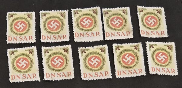 20250327_131839 DNSAP Denmark Nazi Party Third Reich Christmas Wreath Labels – Set of 10 MNH