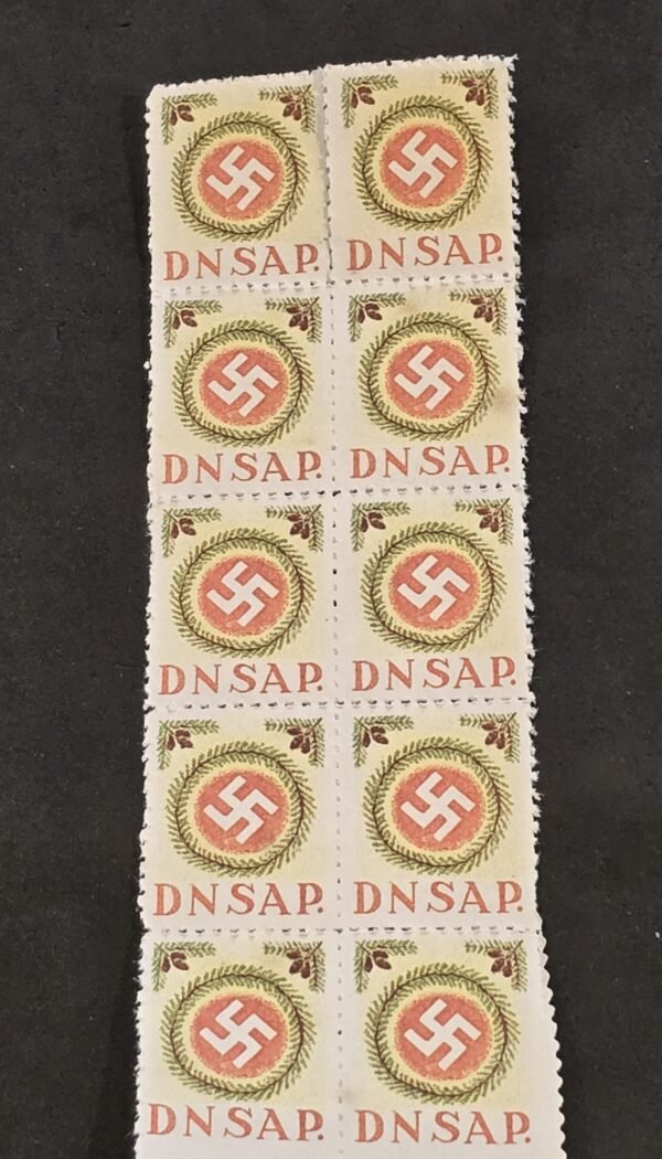 20250327_131933 DNSAP Denmark Nazi Party Third Reich Christmas Wreath Labels – Jpined Block x 10 MNH