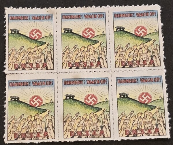 20250327_132128 DNSAP Denmark Nazi Party Danmark Vaagn Op Nazi Propaganda Labels MNH Block of 6
