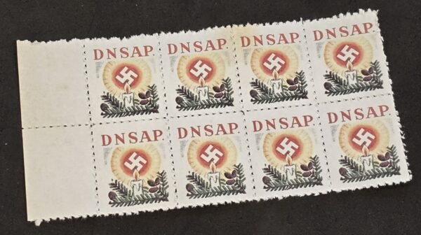 20250327_132950 DNSAP Denmark Nazi Party DNSAP Danish Nazi Christmas Swastika Flame Candle Stamp Labels MNH Block of 8
